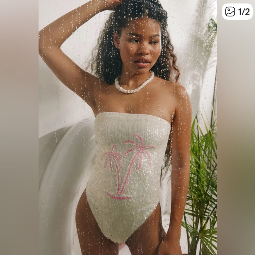 Oceanus Chrissy Hand Embroidered One piece Sequin Swimsuit bandeau